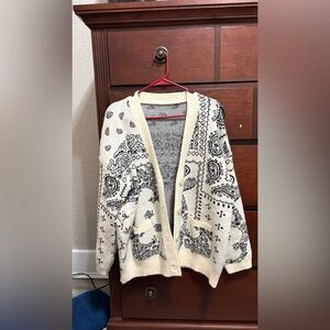 Women's Cream and Black Patterned Sweater
